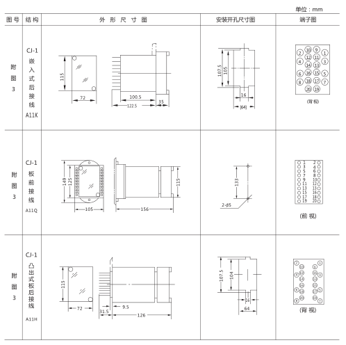 JT-1靜態同步檢查繼電器外形及開孔尺寸圖1
