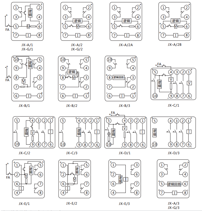 JX-B/3靜態信號繼電器內部接線及外引接線圖（正視圖）