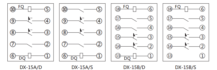 DX-15A/S信號繼電器內部接線及外引接線圖 DX-15A/S信號繼電器內部接線及外引接線圖