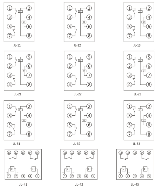 JL-33內部接線及外引接線圖(正視圖) JL-33內部接線及外引接線圖(正視圖)