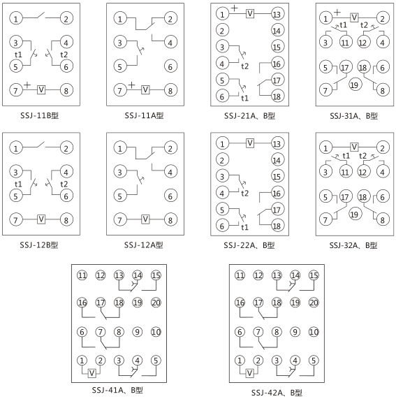 SSJ-11A靜態時間繼電器內部接線及外引接線圖(正視圖)圖片 SSJ-11A靜態時間繼電器內部接線及外引接線圖(正視圖)圖片