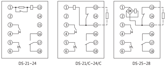 DS-27時間繼電器內部接線及外引接線圖(正視圖) DS-27時間繼電器內部接線及外引接線圖(正視圖)