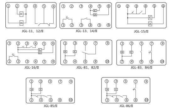 JGL-12/Ⅱ二相靜態(tài)反時(shí)限過(guò)流繼電器內(nèi)部端子外引接線圖