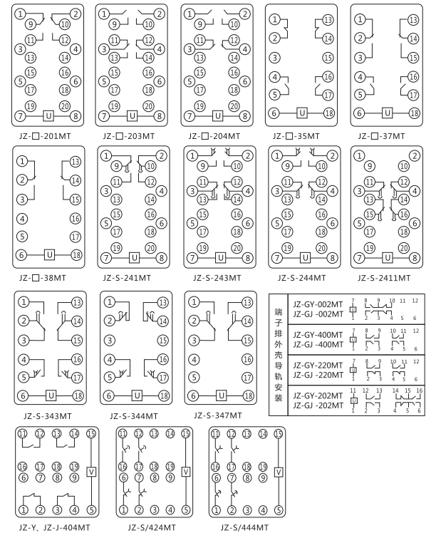 JZ-Y(J)-201MT跳位、合位、電源監(jiān)視中間繼電器內(nèi)部接線圖 JZ-Y(J)-201MT跳位、合位、電源監(jiān)視中間繼電器內(nèi)部接線圖
