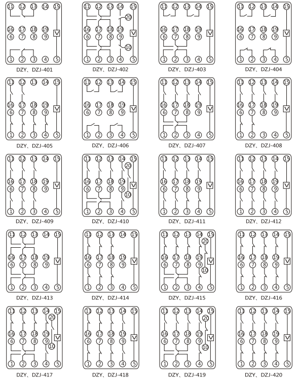 DZY(J)-404導軌式中間繼電器內部端子外引接線圖(正視) DZY(J)-404導軌式中間繼電器內部端子外引接線圖(正視)