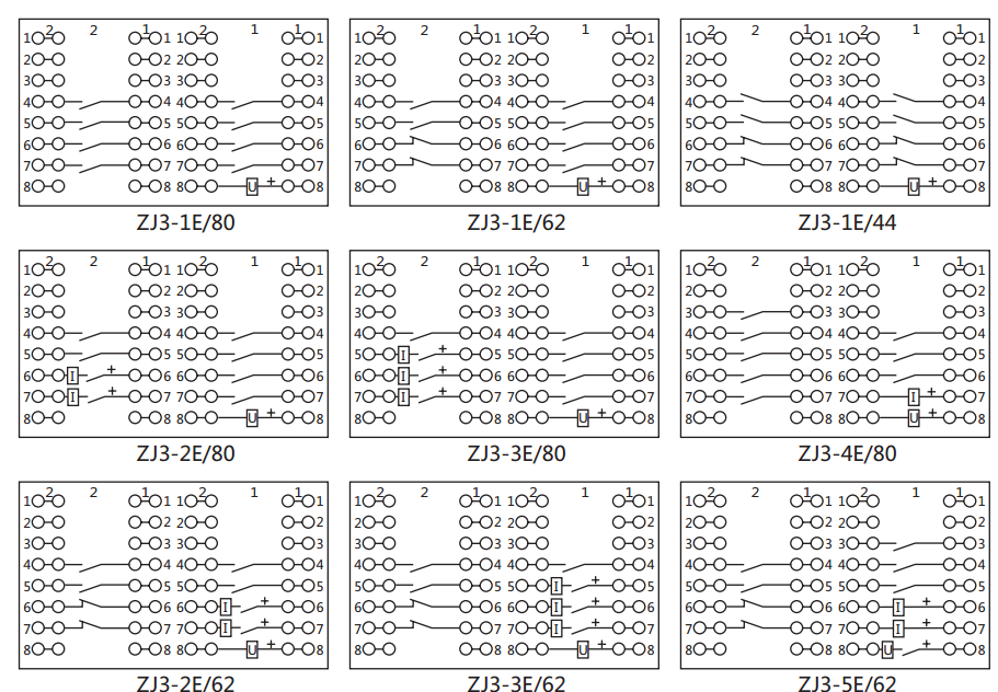 ZJ3-4E/80快速中間繼電器內部接線圖及外引接線圖 ZJ3-4E/80快速中間繼電器內部接線圖及外引接線圖