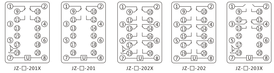 JZY(J)-17靜態中間繼電器內部接線圖及外引接線圖 JZY(J)-17靜態中間繼電器內部接線圖及外引接線圖