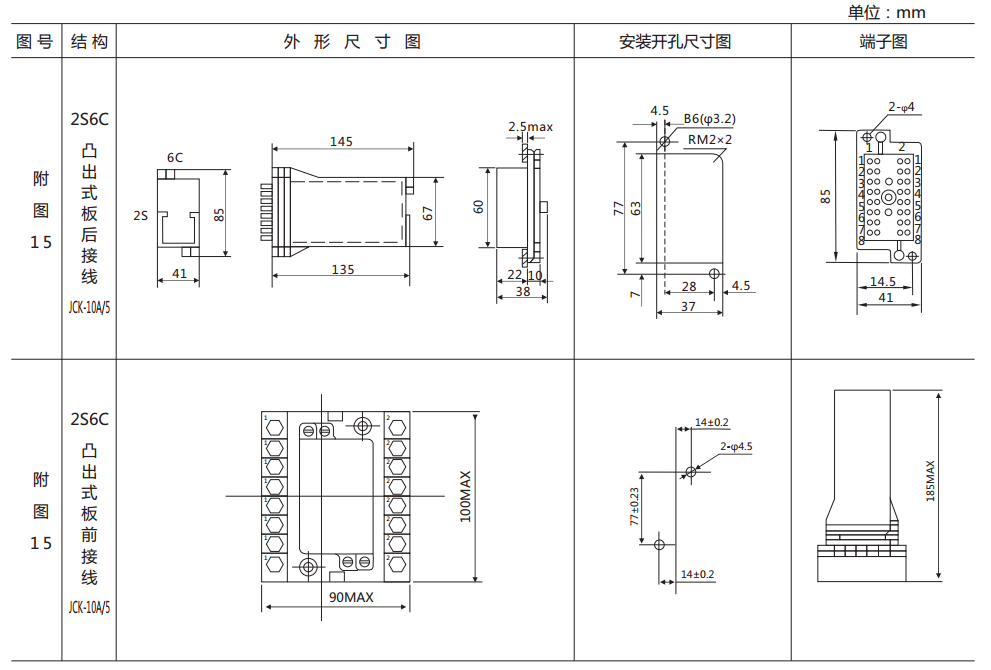 DZS-13CE/600延時中間繼電器外形及開孔尺寸