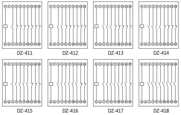 DZ-414中間繼電器內部接線圖以及外引接線圖