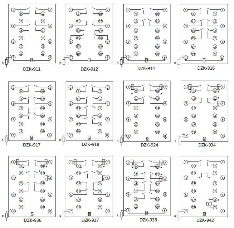 DZK-924快速中間繼電器內線接線及外引接線圖(正視圖) DZK-924快速中間繼電器內線接線及外引接線圖(正視圖)